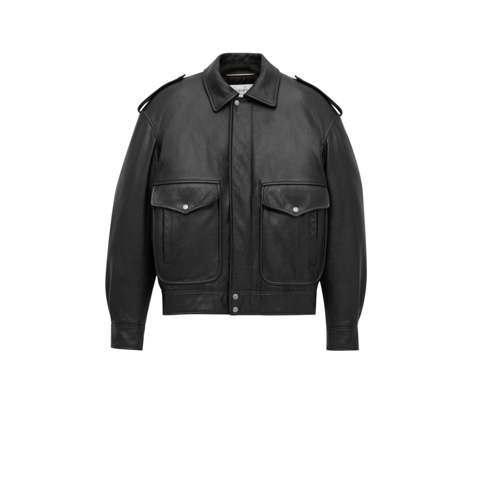 SAINT LAURENT $7200 Black Oversized Grained Leather Jacket N
