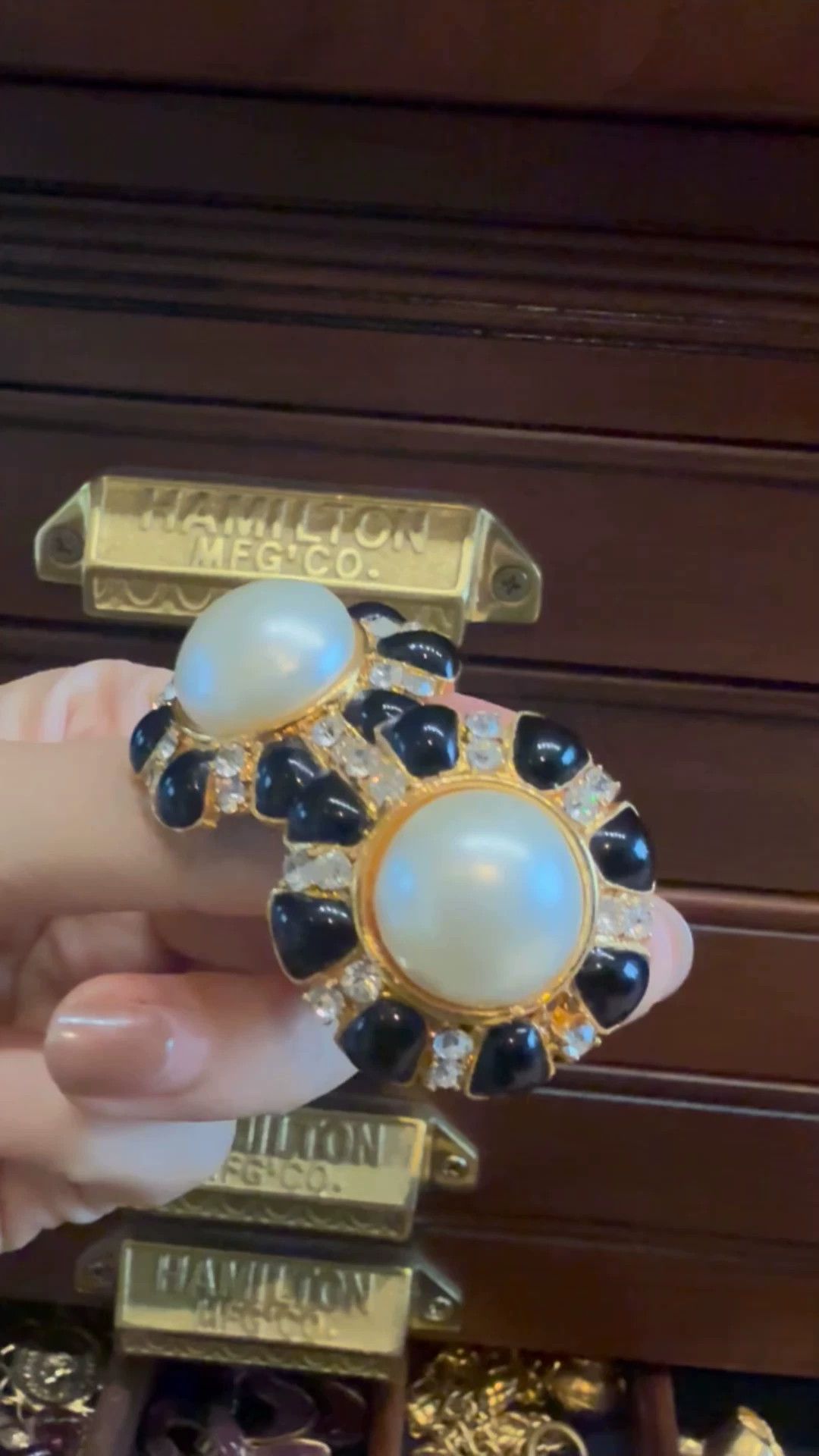 Chanel Chanel Vtg Black Glass Pearl Crystal Clip Earrings Size ONE SIZE - 1 Thumbnail