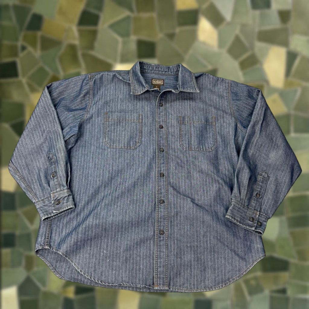 Denime VINTAGE Schmidt Workwear Shirt Mens XL Blue Herringbone Denim Long Sleeve Button Front Size US XL / EU 56 / 4 - 1 Thumbnail