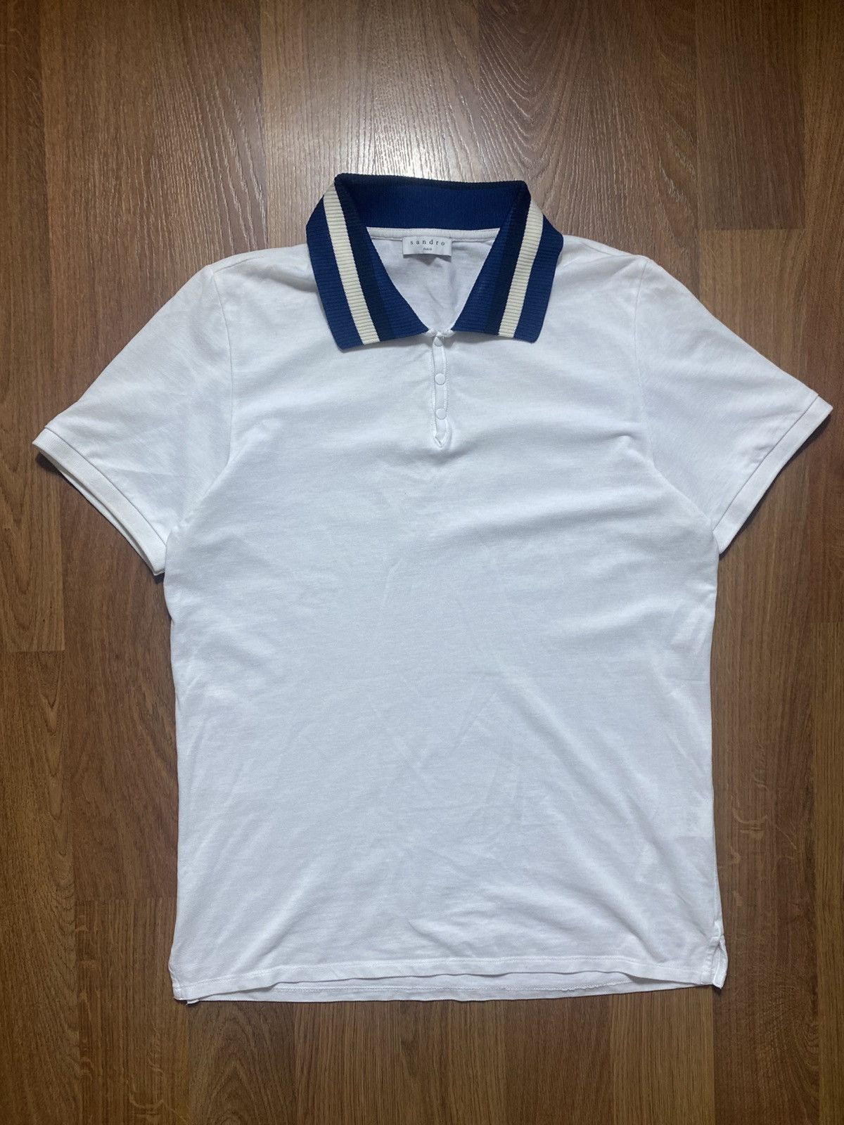 Sandro Sandro Paris White Polo Shirt with Contrast Collar Size US M / EU 48-50 / 2 - 1 Thumbnail