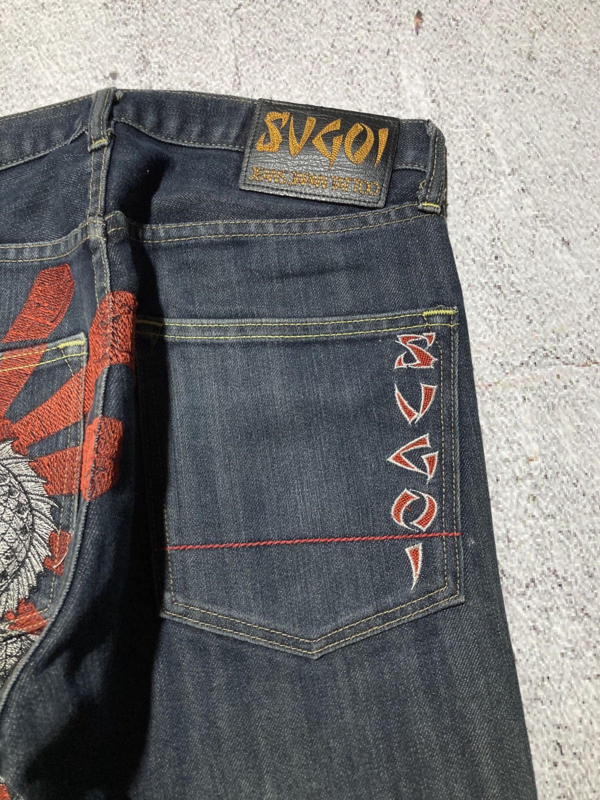 Japanese Brand 2000s Sugoi Tatto Embroidery Dragon Tiger Denim Jeans Size US 29 - 4 Thumbnail