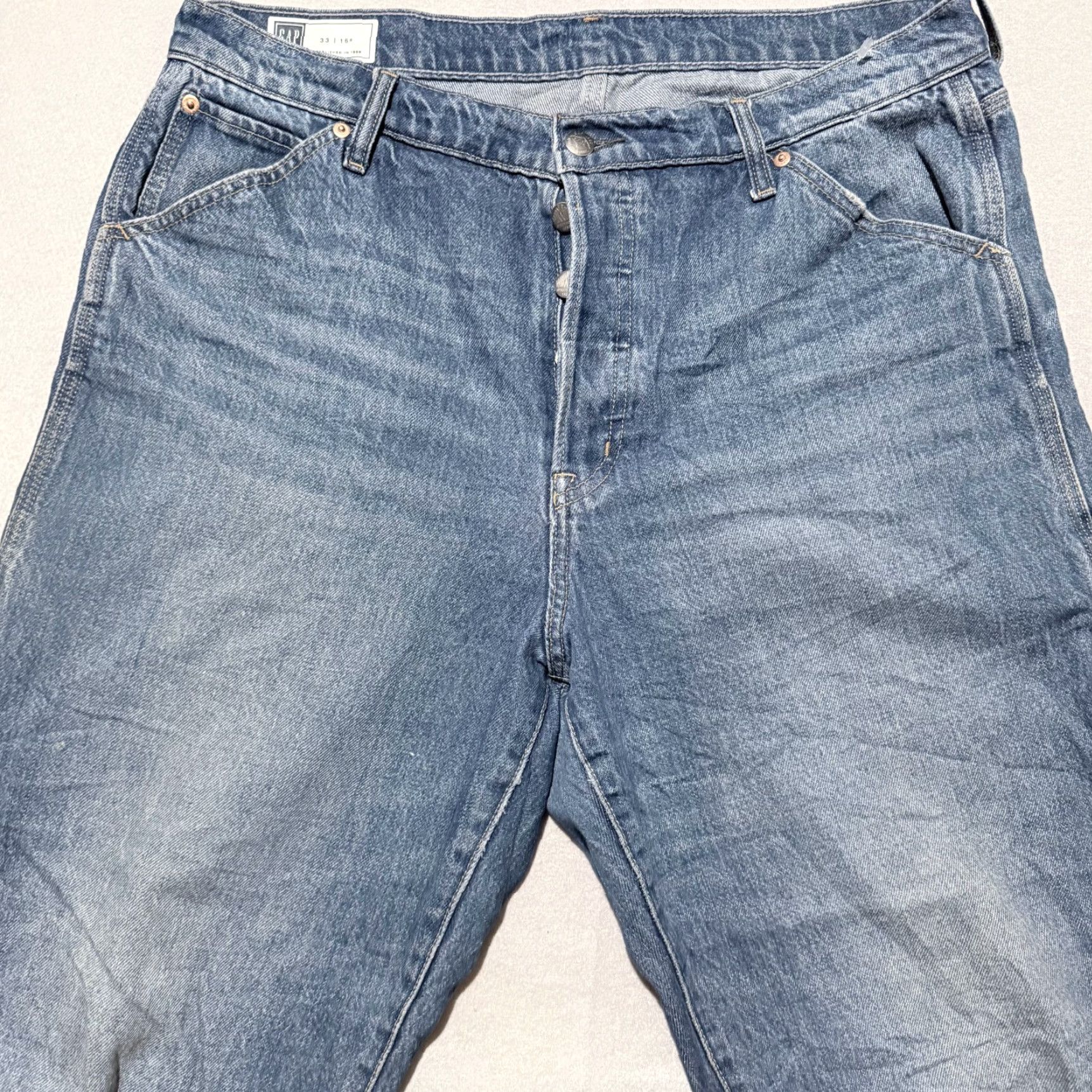 Gap VINTAGE Gap Carpenter Jeans Men's Blue Denim Button Fly Straight Relaxed Fit - 33/16R Size US 33 - 3 Thumbnail