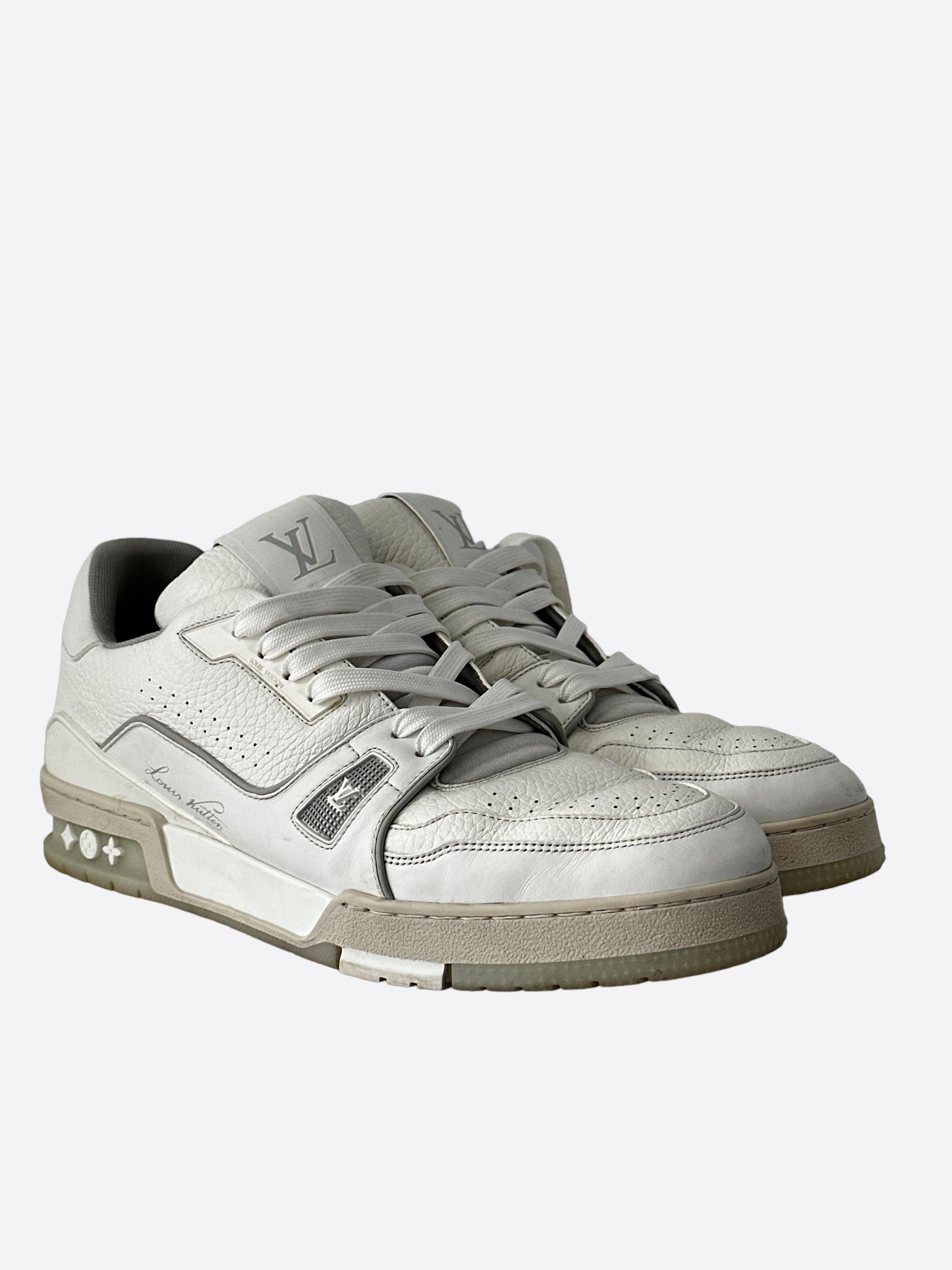 Louis Vuitton Louis Vuitton White & Grey Leather Trainers Size US 11 / EU 44 - 3 Thumbnail