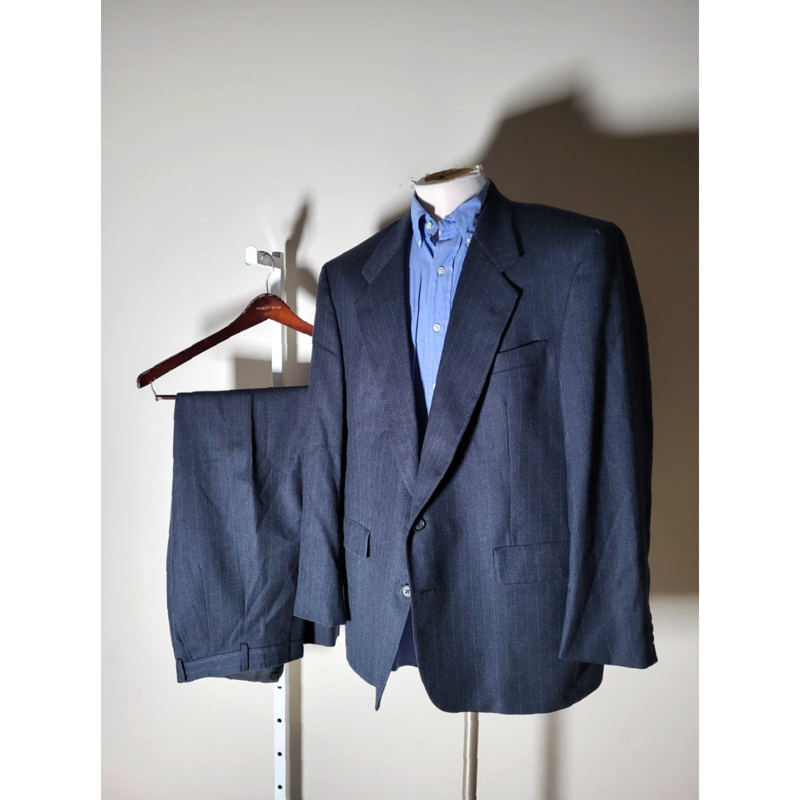 Hart Schaffner Marx Hart Schaffner Marx Suit Flannel Wool Charcoal Striped 2 Piece 44R Jacket Pants 38 Mens Vintage Size 44R - 6 Thumbnail