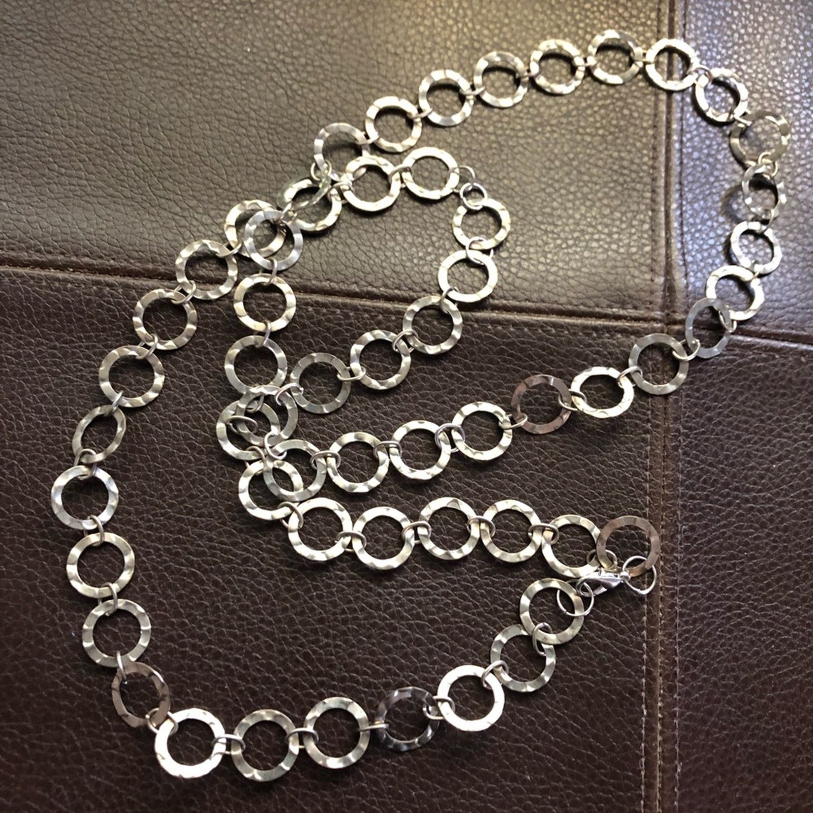 Jewelry Antique silver tone hammered link chain long necklace Size ONE SIZE - 5 Thumbnail