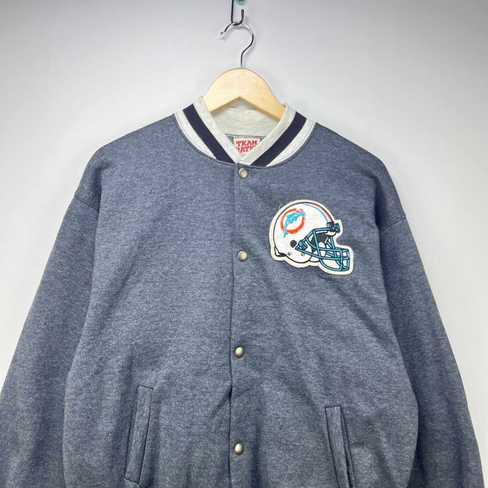 Vintage Vintage 90s Miami Dolphins Varsity Style Jacket Sweat Medium Size US M / EU 48-50 / 2 - 2 Thumbnail