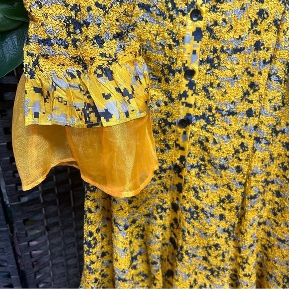 Other Jenny T golden yellow navy blue frilly Aline dress ruched pl Size XL / US 12-14 / IT 48-50 - 7 Thumbnail