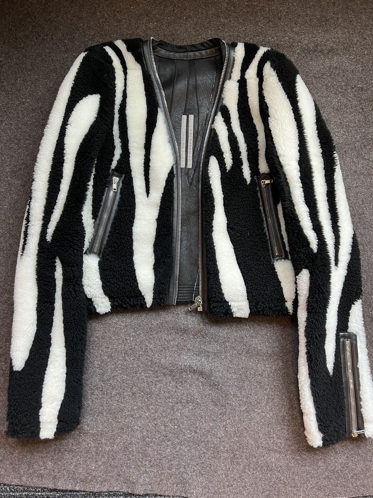 Pre-owned Rick Owens Fw 21 Gethsemane Zebra Shearling Klaus Jacket