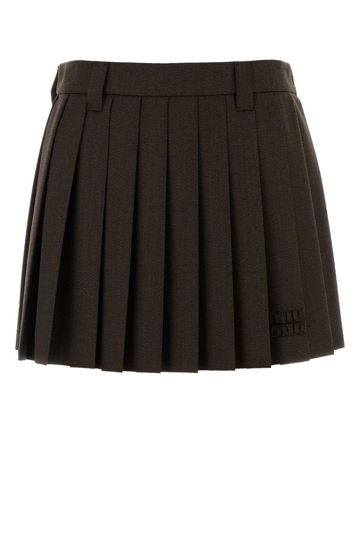 Miu Miu Chocolate Wool Mini Skirt Size 26" / US 2 / IT 38 - 1 Thumbnail