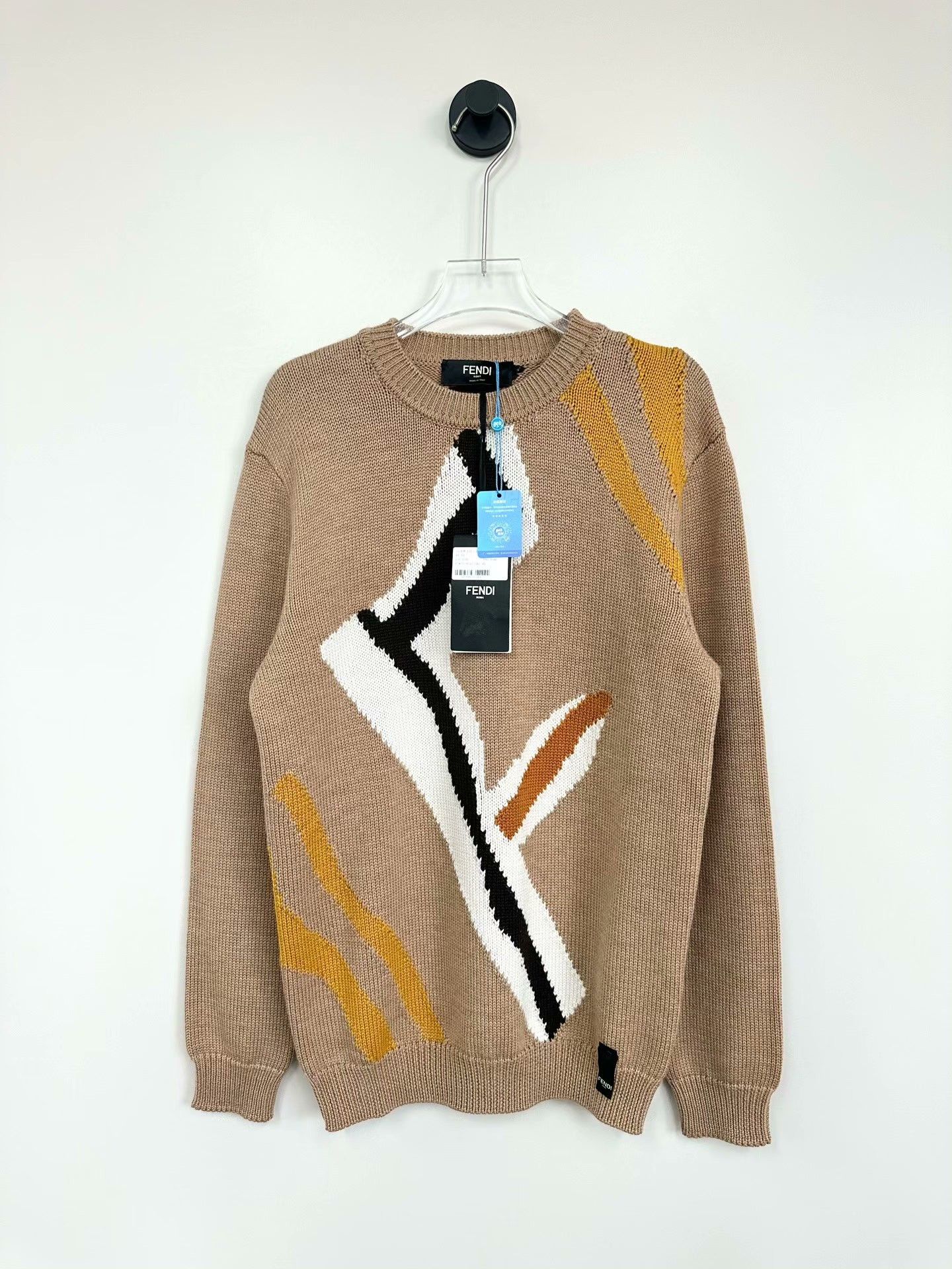Fendi Fendi Tan Intarsia Wool Sweater Size US M / EU 48-50 / 2 - 1 Thumbnail