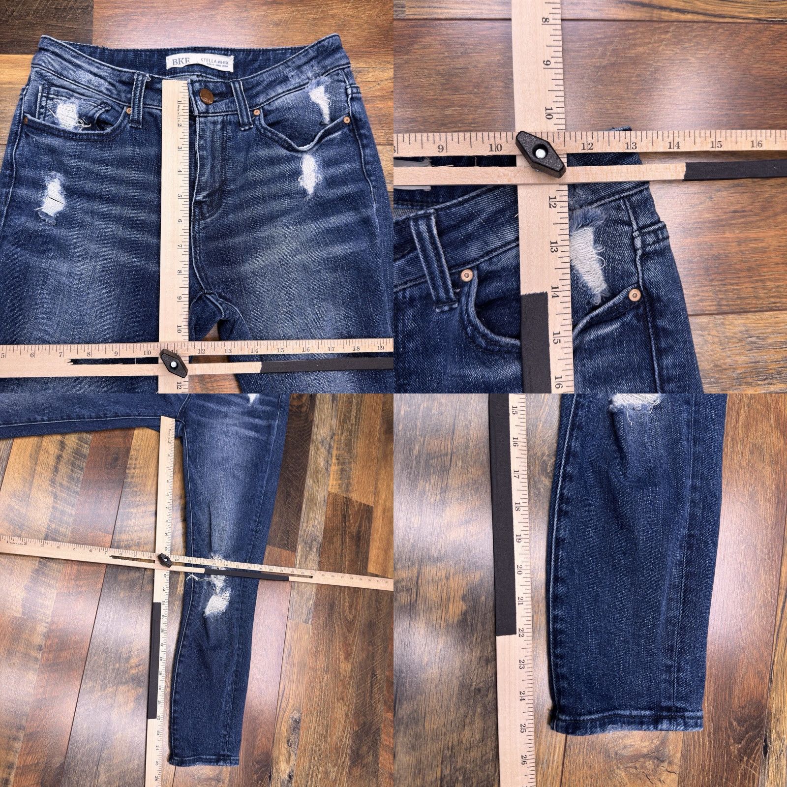 Vintage BKE Stella Ankle Skinny Jeans Womens 25 Mid Rise Stretch Distressed Jeans Blue 5-Pocket Denim Slim Regular Inseam 25.5in Size 42" / US 20 - 8 Thumbnail