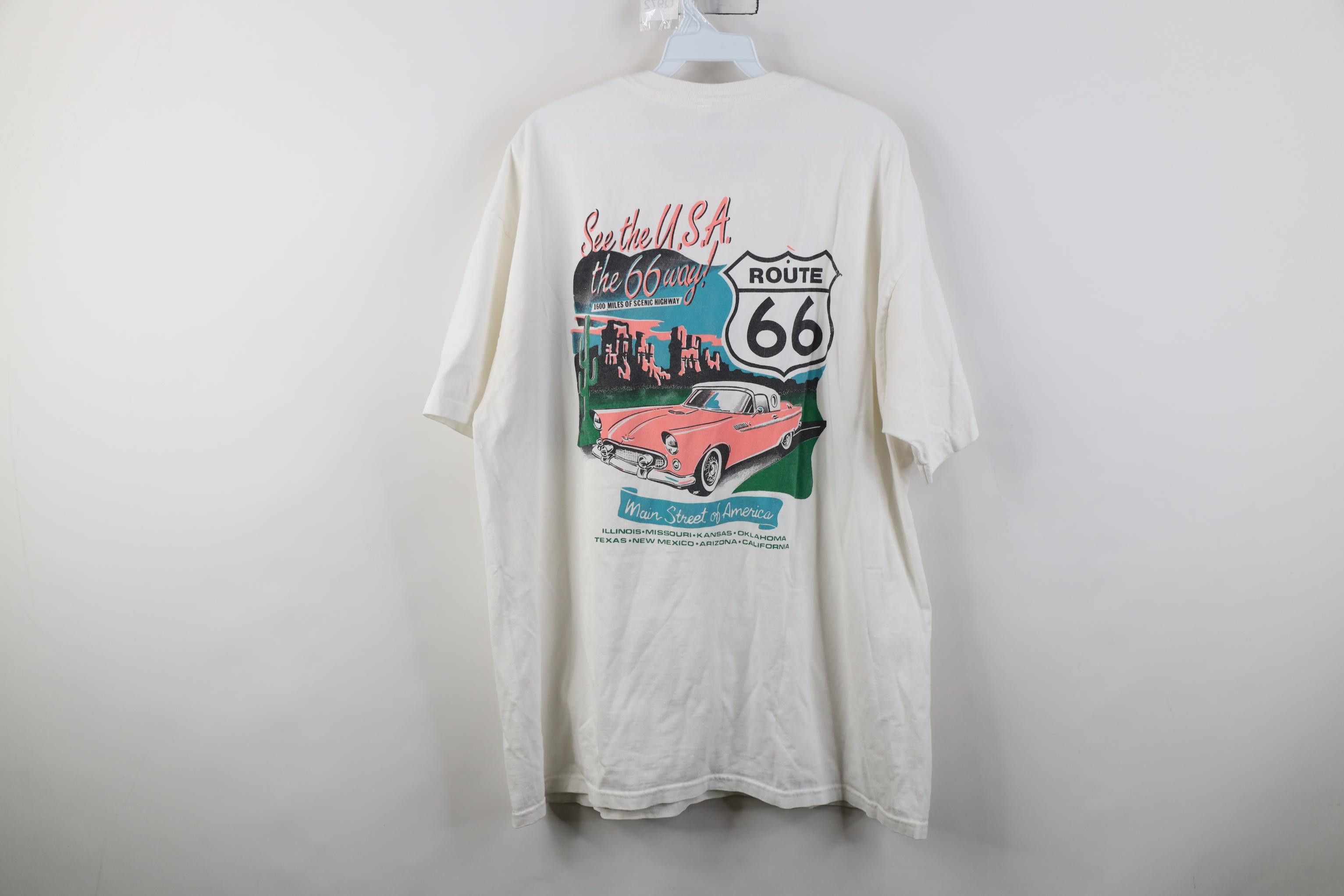 Vintage Vintage 90s Y2K Route 66 Highway Short Sleeve T-Shirt White Size US XL / EU 56 / 4 - 11 Thumbnail