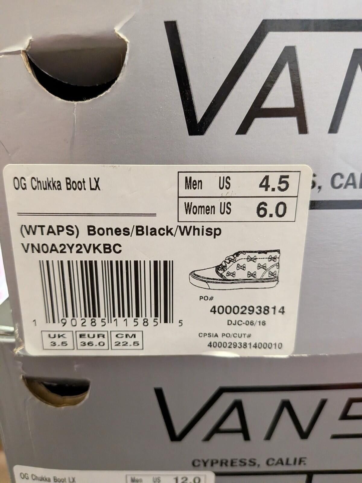 Vans VANS OG CHUKKA BOOT LX WTAPS BONES BLACK VN0A2Y2VKBC US4.5 Size US 5 / EU 37 - 7 Thumbnail