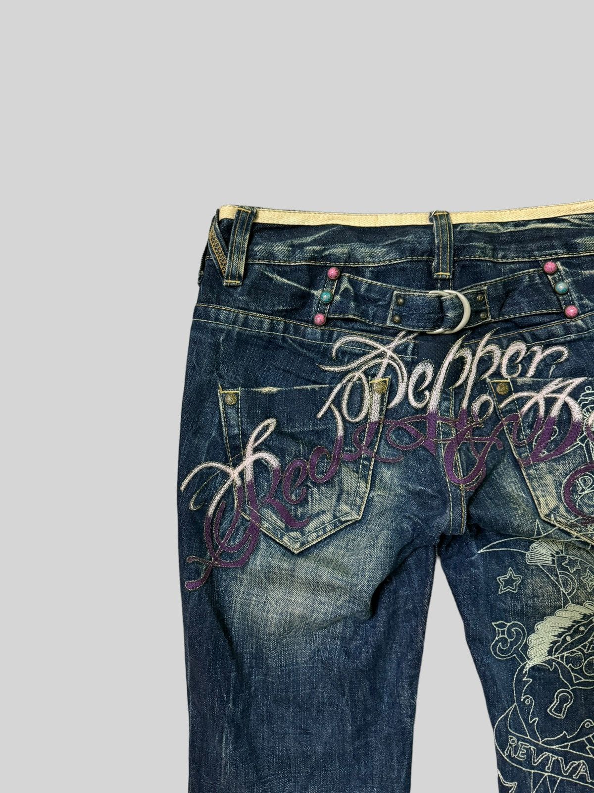 Hysteric Glamour × Japanese Brand Flared Red Pepper Embroidery Rare Design Denim Jeans Size US 28 / EU 44 - 10 Thumbnail