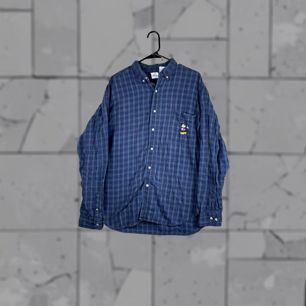 Disney The Disney Store Shirt Mens XL Blue Plaid Flannel Button Mickey Mouse Size US XL / EU 56 / 4 - 1 Thumbnail