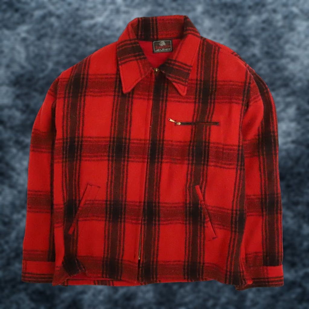 VINTAGE Johnson Woolen Mills Wool Hunting Jacket XL Red Plaid