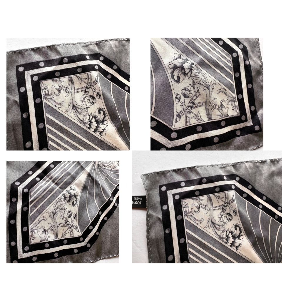Vintage Vintage Neck Scarf Silver Black Floral Art Deco Hand Rolled Size ONE SIZE - 8 Thumbnail