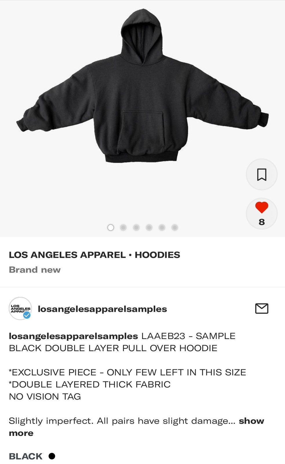 Kanye West × Los Angeles Apparel × Yeezy Kanye West 2020 Vision SAMPLE Hoodie Re-Dye Jet Black Size US L / EU 52-54 / 3 - 5 Thumbnail