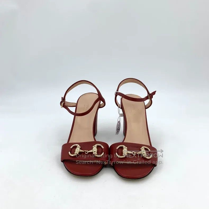 Gucci Gucci Dark red horse buckle one-string thick high-heeled s Size US 4.5 / IT 34.5 - 3 Thumbnail