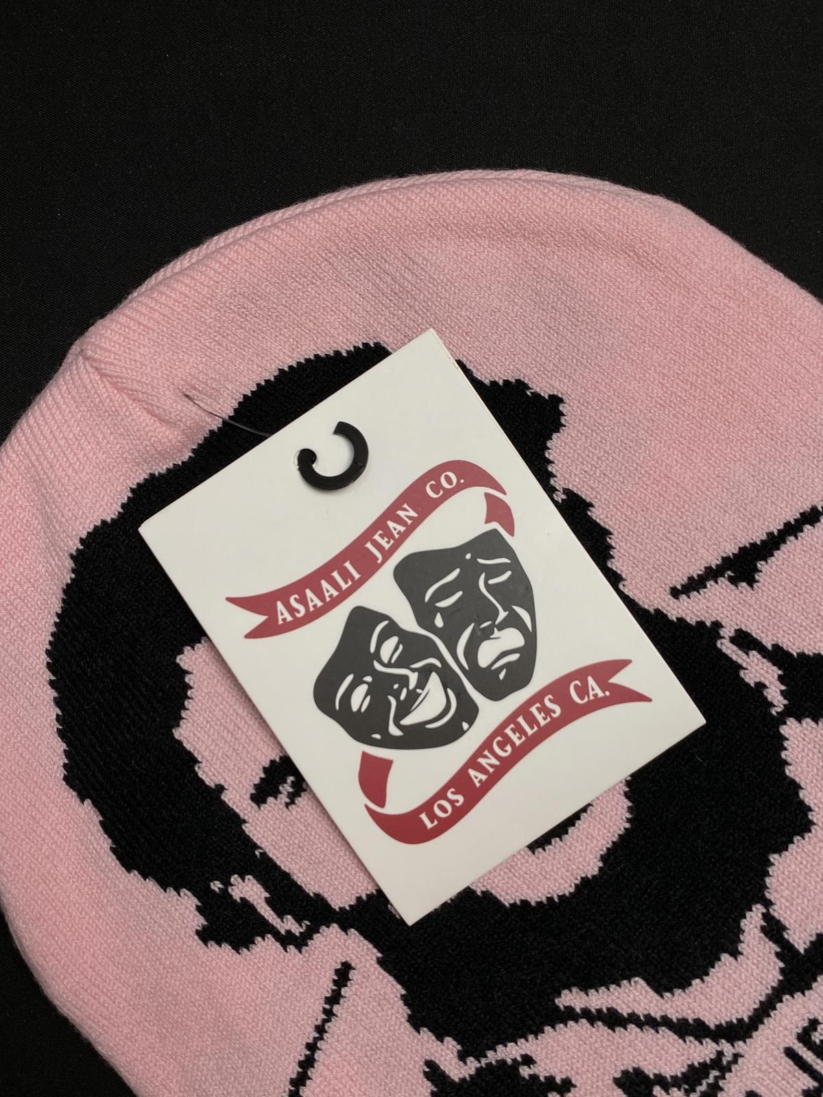 Asaali Rare Asaali Cartel Skully No Cuff Knit Pink Beanie Hats OS Size ONE SIZE - 4 Thumbnail