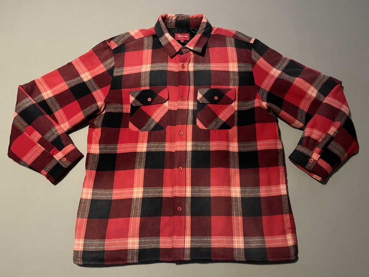 Supreme Supreme Quilted Flannel Button Up Shirt Red FW20 VNDS | Grailed