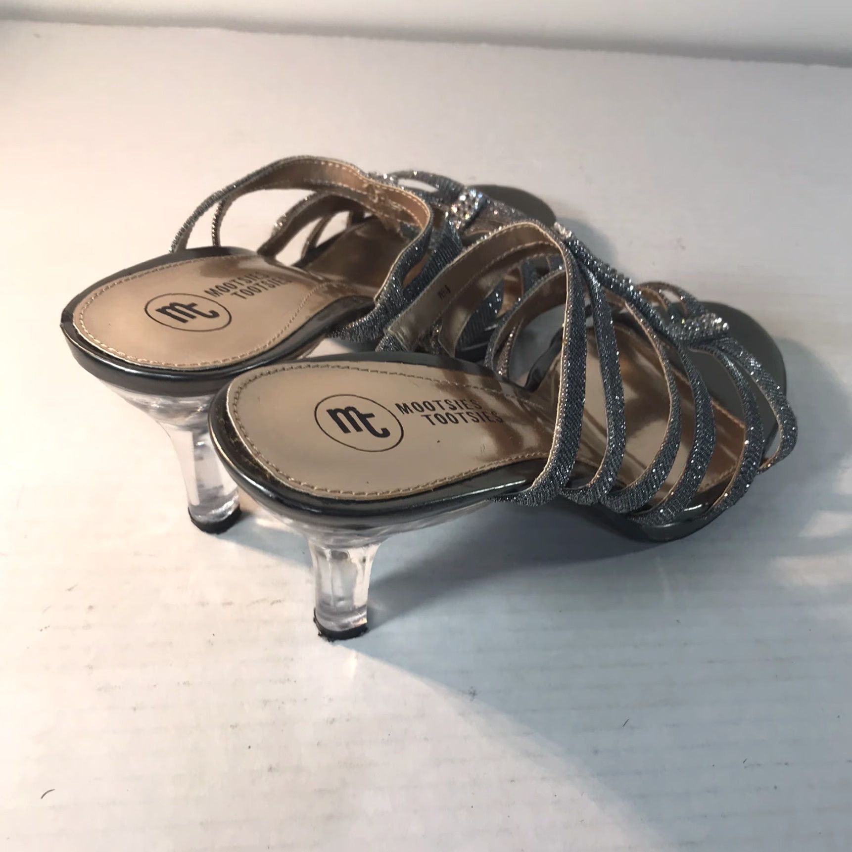 Vintage Mootsies Tootsies Silver Strappy High Heels Womens Size 8.5M Open Toe Glitter Rhinestone Cocktail Formal Size US 8.5 / IT 38.5 - 2 Thumbnail
