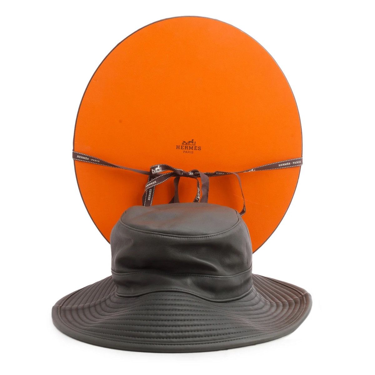 Hermes Hermès Grey Lambskin Leather Bucket Hat Size 58 w/ Box Size ONE SIZE - 1 Thumbnail