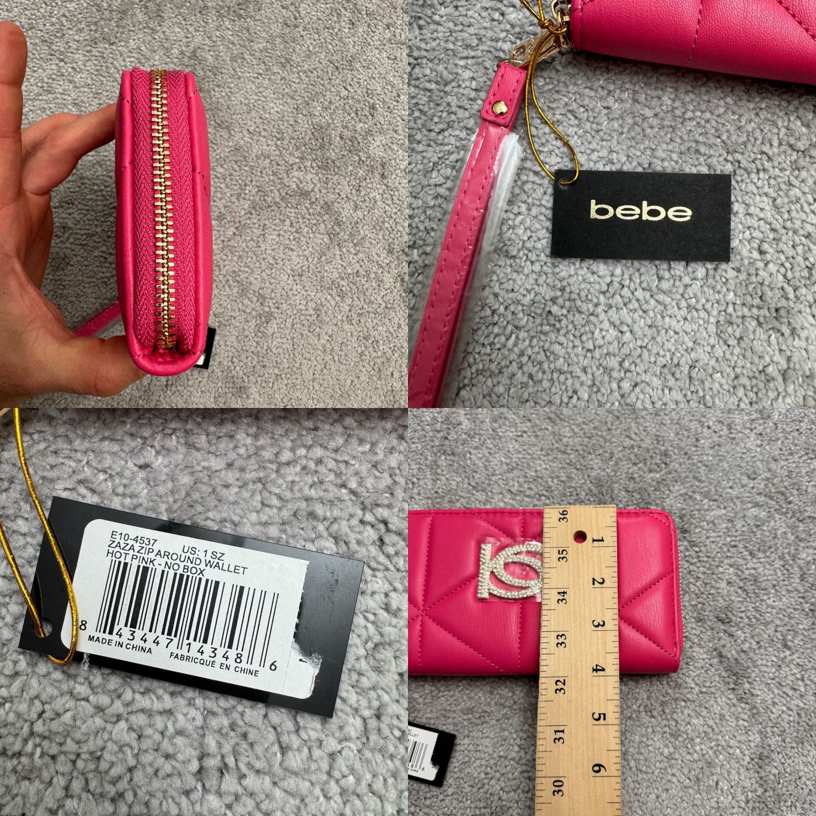 Bebe VINTAGEBeBe Zaza Zip Around Wallet Hot Pink Quilted Rhinestone Logo Wristlet Clutch NWT Size ONE SIZE - 8 Thumbnail