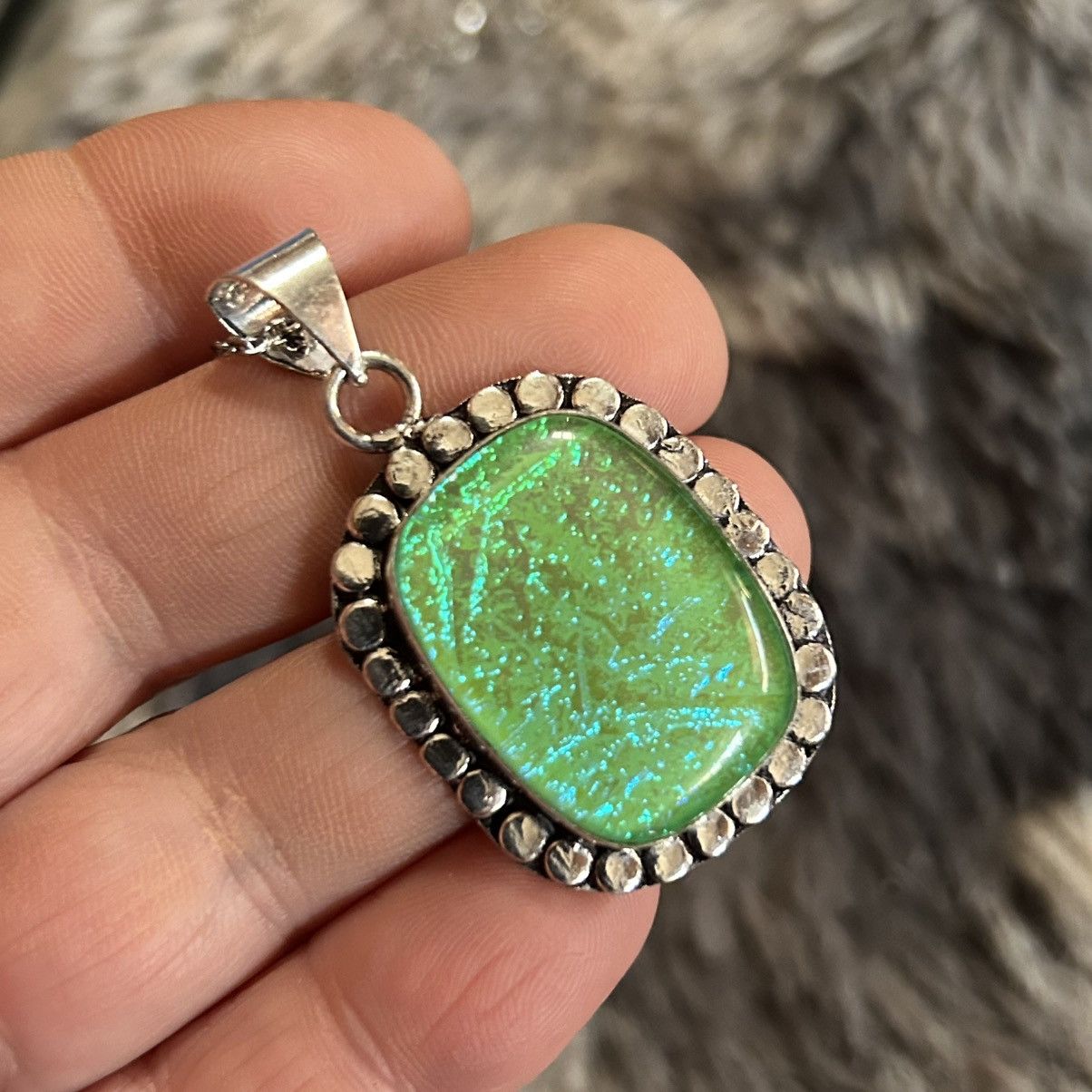 Handmade Handcrafted framed simulated opal 925 sterling necklace Size ONE SIZE - 1 Thumbnail