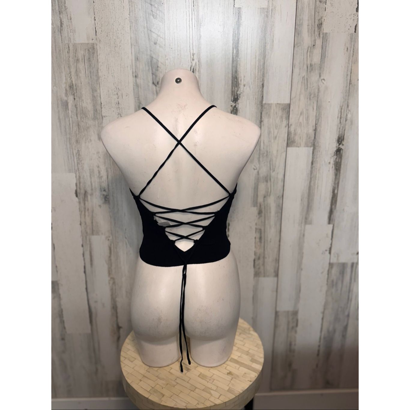 Other Love Tree Black Lace-Up Back Ribbed Crop Top – Size M Size M / US 6-8 / IT 42-44 - 3 Thumbnail