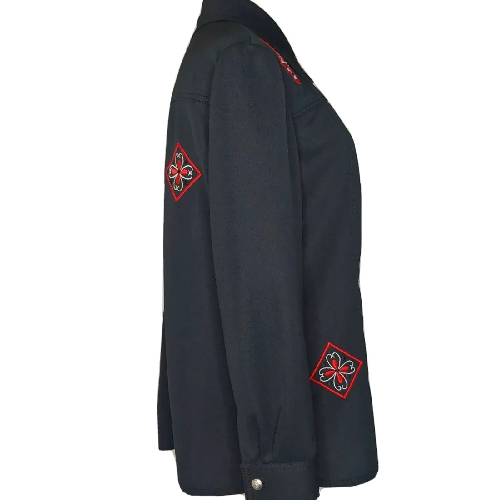 Etro VINTAGE Western Shirt Womens Large Embroidered Black Red Polyester Stretch Long Sleeve Contour Buttons Classic Western Theme Mens? Size L / US 10 / IT 46 - 7 Thumbnail