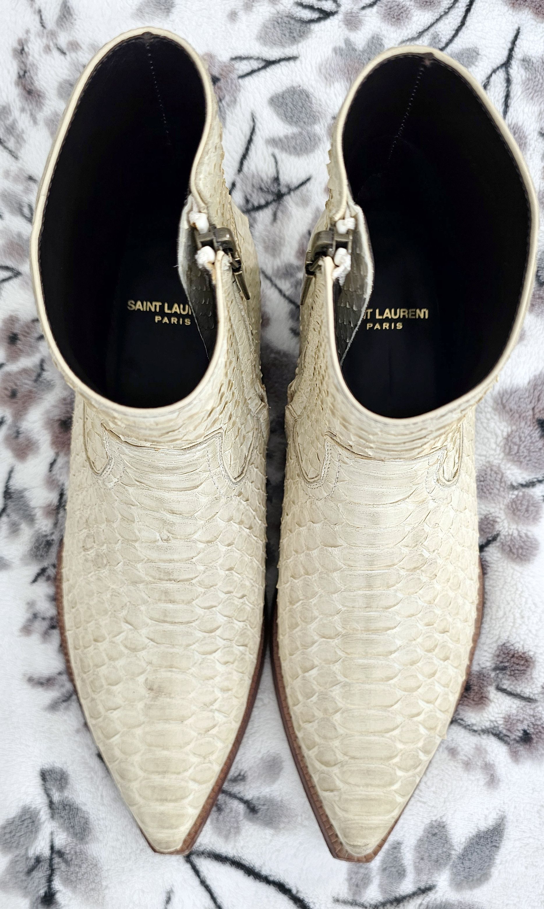 Saint Laurent Paris Lukas Python Boots in Cream Size US 8 / EU 41 - 6 Thumbnail