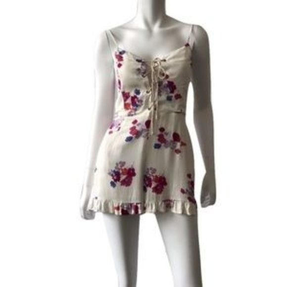 MINKPINK Minkpink Floral Lace-Up Romper With Rope Tie Front Size 27" / US 4 / IT 40 - 2 Thumbnail