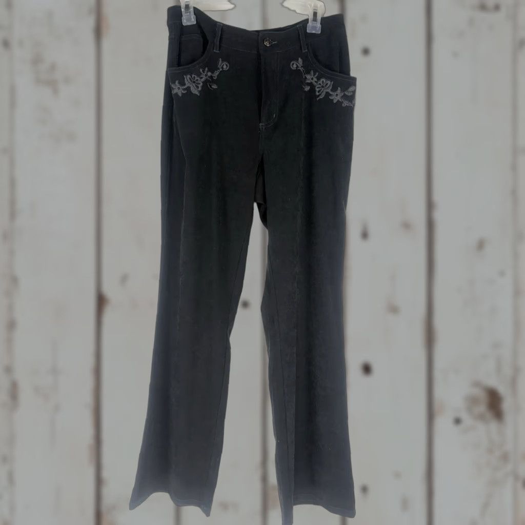 Denim & Co. Denim & Co Black Embroidered Wide Leg Dress Pants Womens Size 12 Size 34" / US 12 / IT 48 - 1 Thumbnail