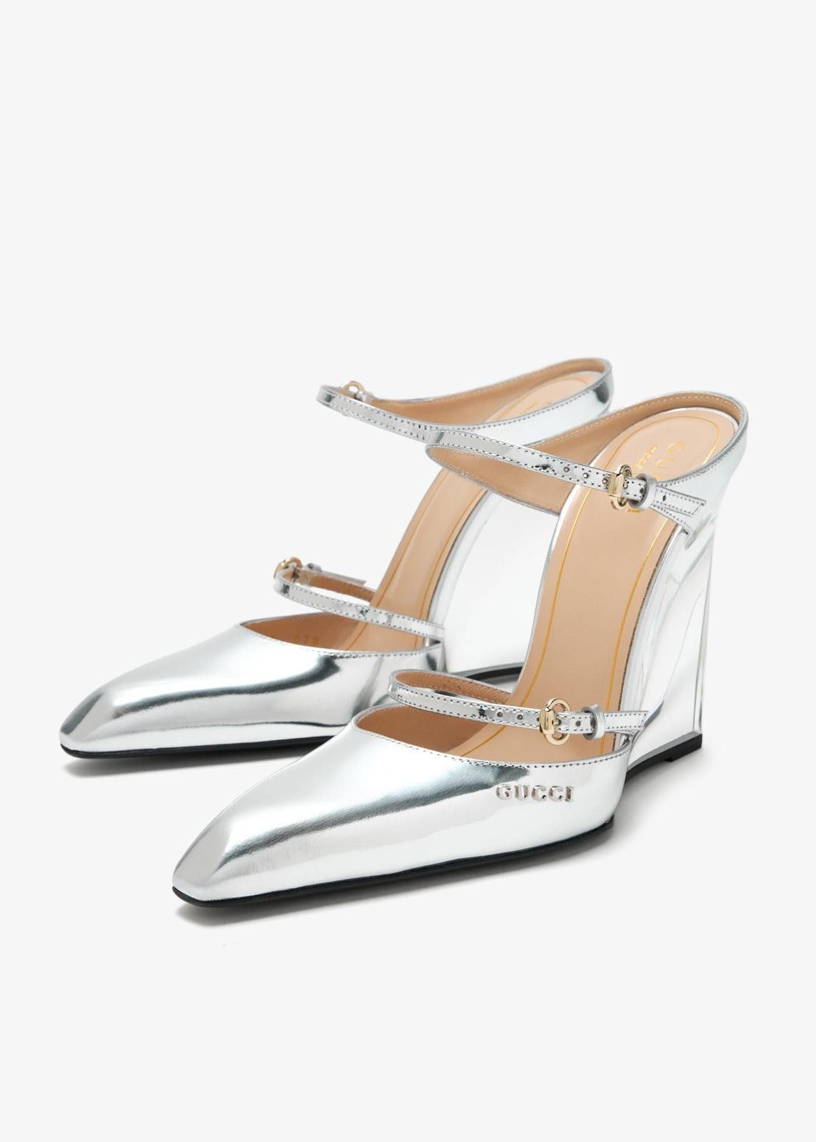 Gucci Gucci Logo Leather Wedge Mules SIZE 39 Size US 10 / IT 40 - 4 Thumbnail