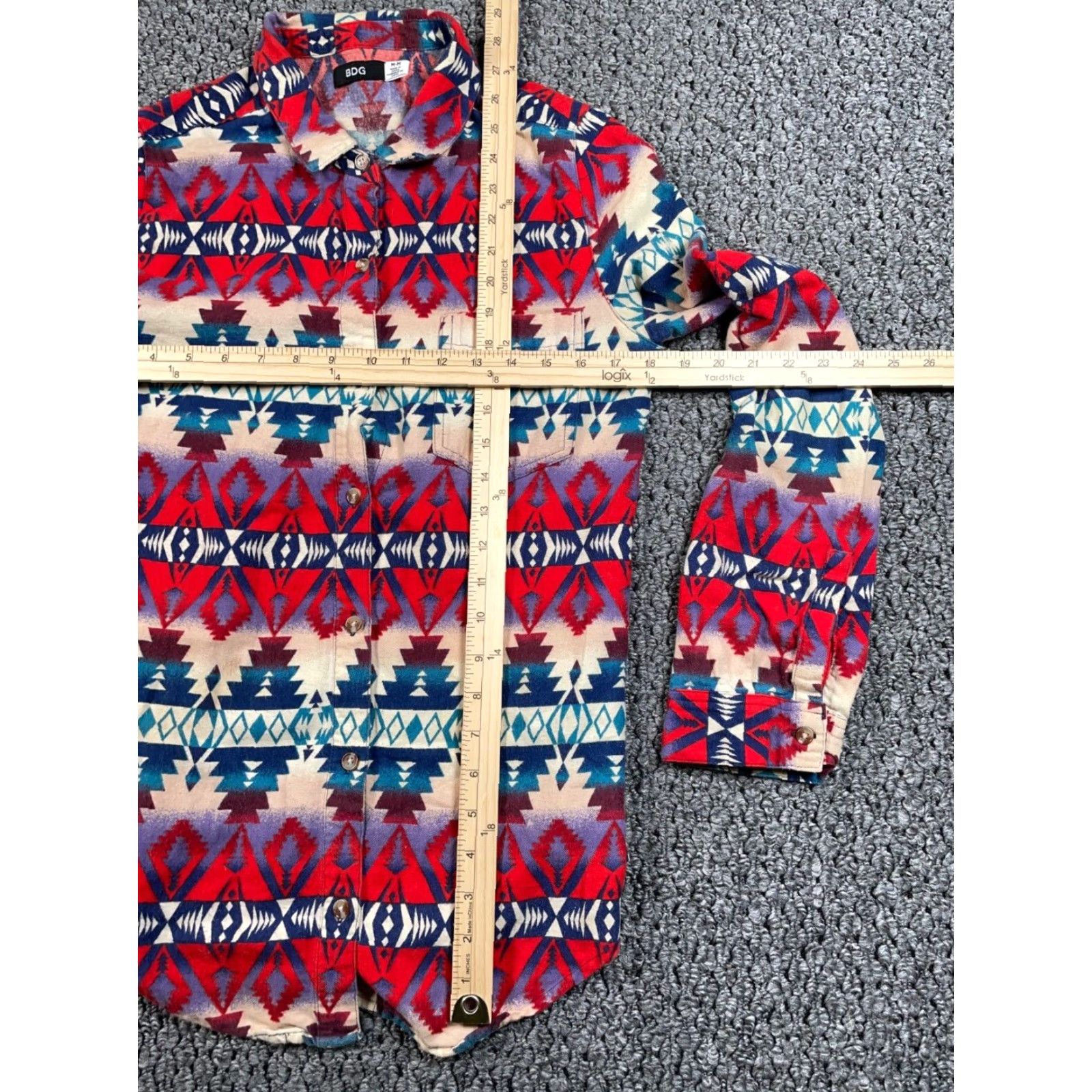 Bdg BDG Shirt Women's Medium Red Aztec Lightweight Flannel Geometric 90s Tribal Western 100% Cotton Size M / US 6-8 / IT 42-44 - 6 Thumbnail