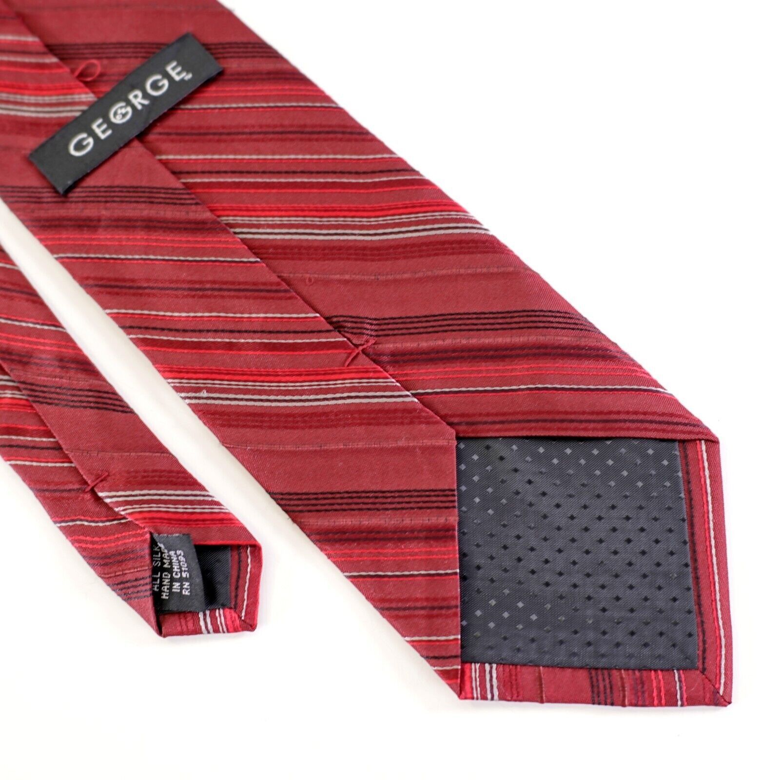 George George Red Striped Woven Silk Tie Size ONE SIZE - 5 Thumbnail