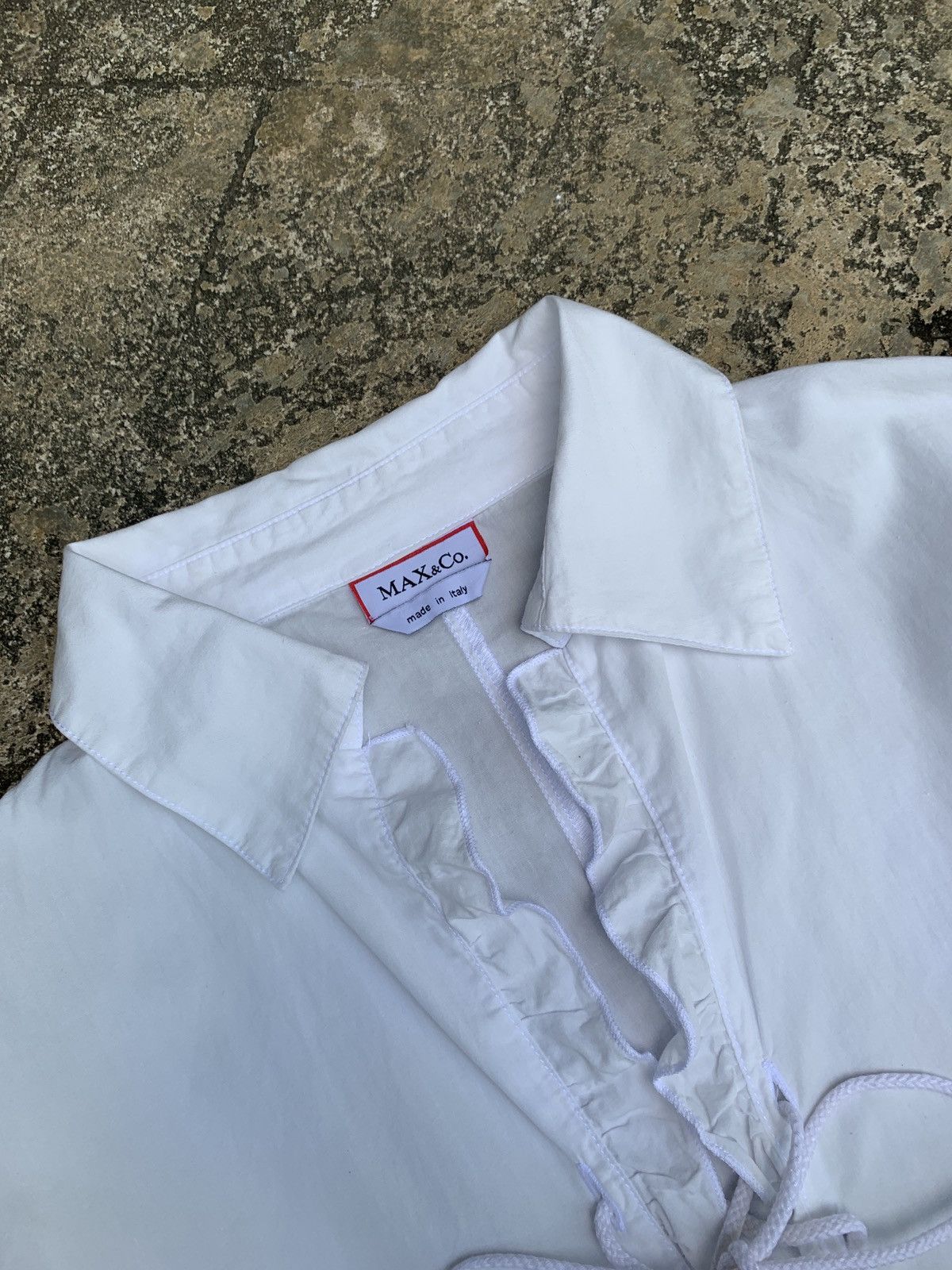 MAX&Co. Max&CO Italy Lace up White Ruffle Fitted Shirt Size L / US 10 / IT 46 - 7 Thumbnail