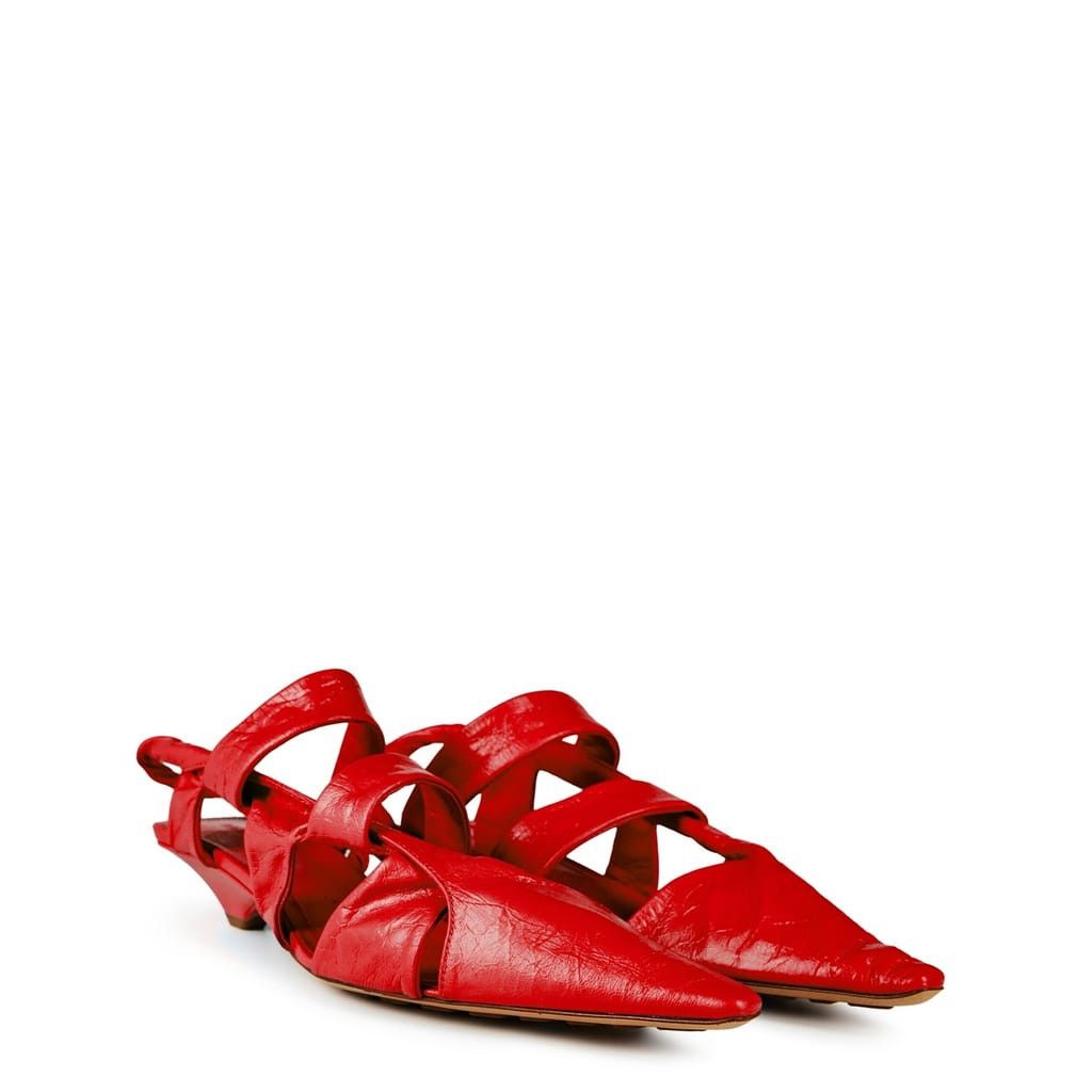 Bottega Veneta Bottega Veneta Wedge Low Heel Sling Back Sandals in Red Size US 7.5 / IT 37.5 - 3 Thumbnail