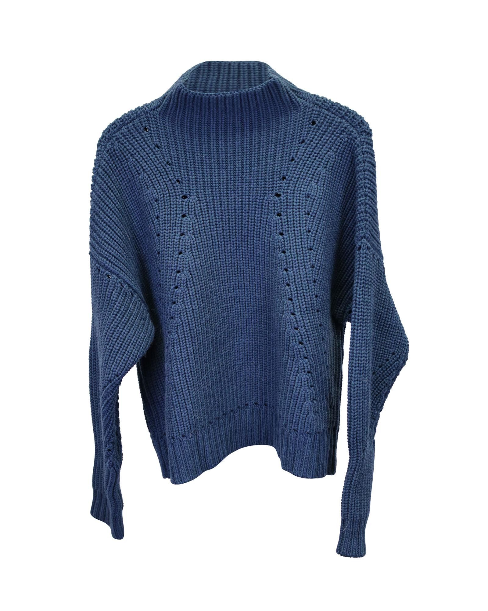 Image of Ribbed Blue Wool Turtleneck Sweater By Jason Wu, Men's (Size Small)