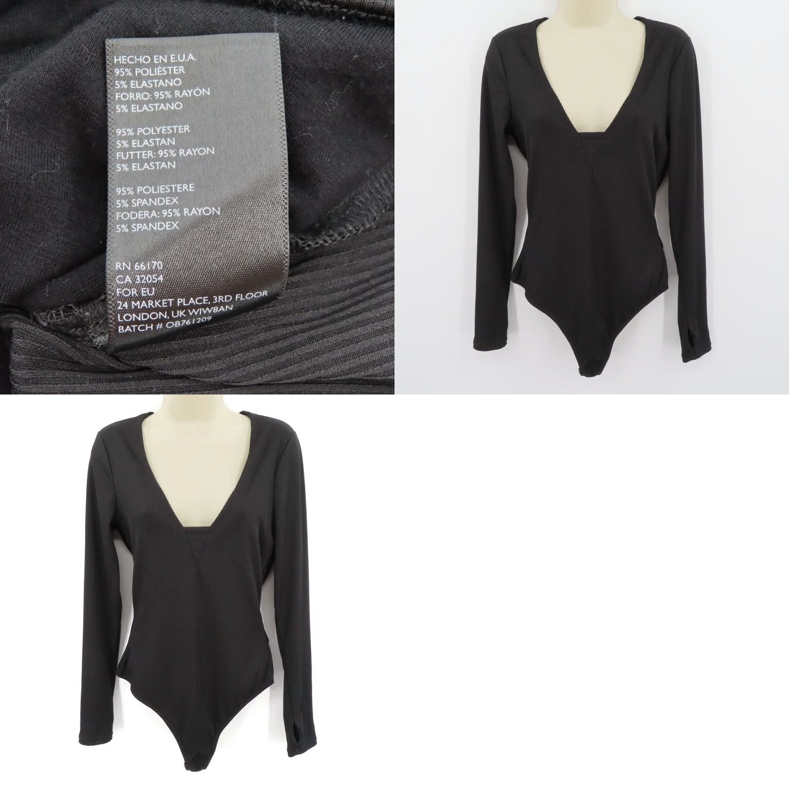 Free People Free People Intimately Womens Large Solid Black Ribbed Long Sleeve Bodysuit Size L / US 10 / IT 46 - 8 Thumbnail