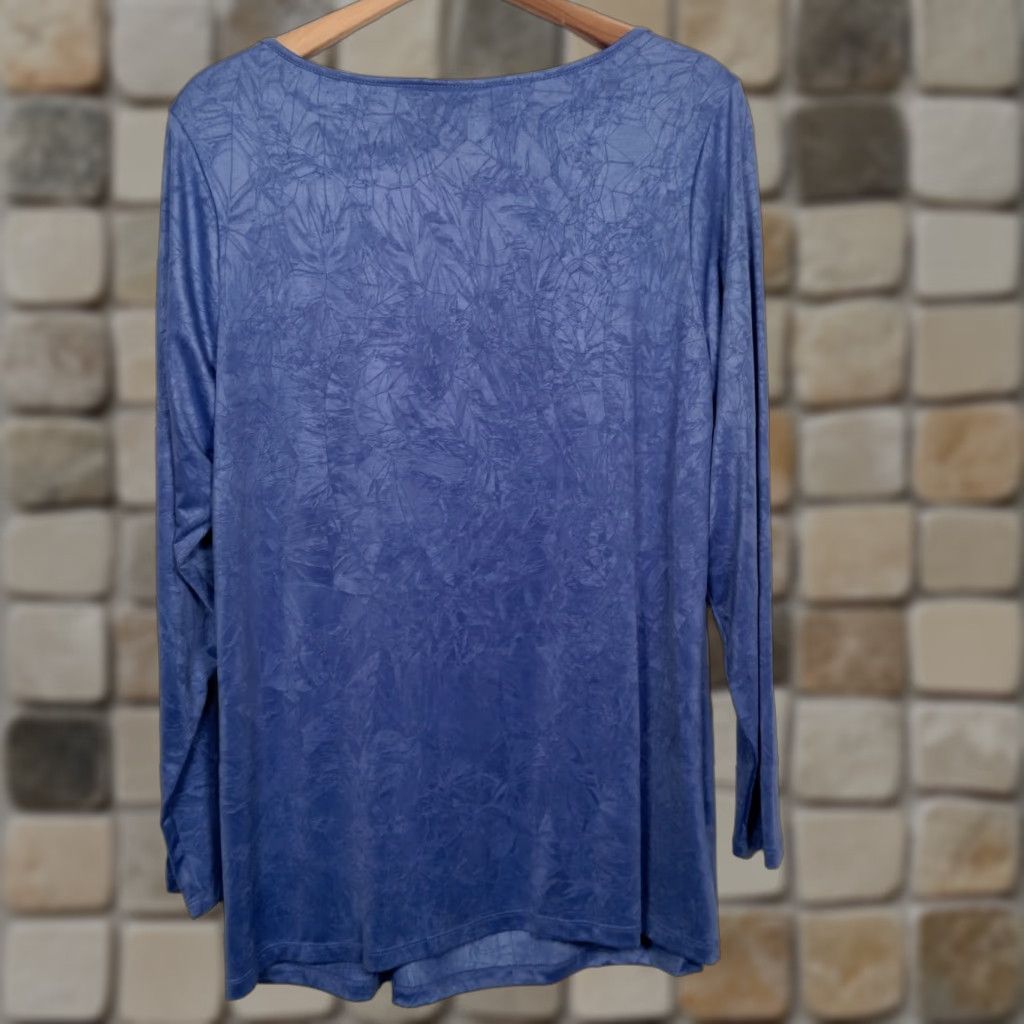 Vintage VINTAGE Fashion Bug Tunic Shirt 0X Womens Plus Long Sleeve Pullover Crinkle Stretch Polyester Blue Purple NOS Y2K Size XL / US 12-14 / IT 48-50 - 1 Thumbnail
