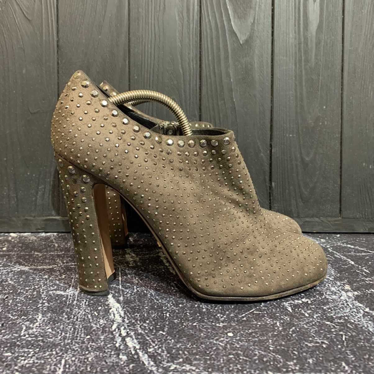 Prada PRADA Taupe Suede Studded Ankle Boots Heels Size 38.5 Size US 8.5 / IT 38.5 - 1 Thumbnail