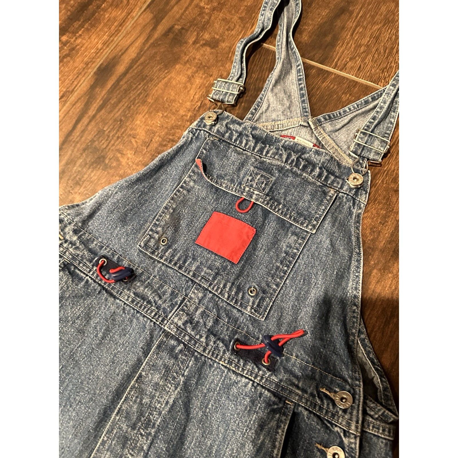 Equipment VINTAGE BUM Equipment Bib Overalls Denim Blue 90s Women's M Medium Jeans Cargo Pocket 5-Pocket Design Buckle Button Size 32" / US 10 / IT 46 - 5 Thumbnail
