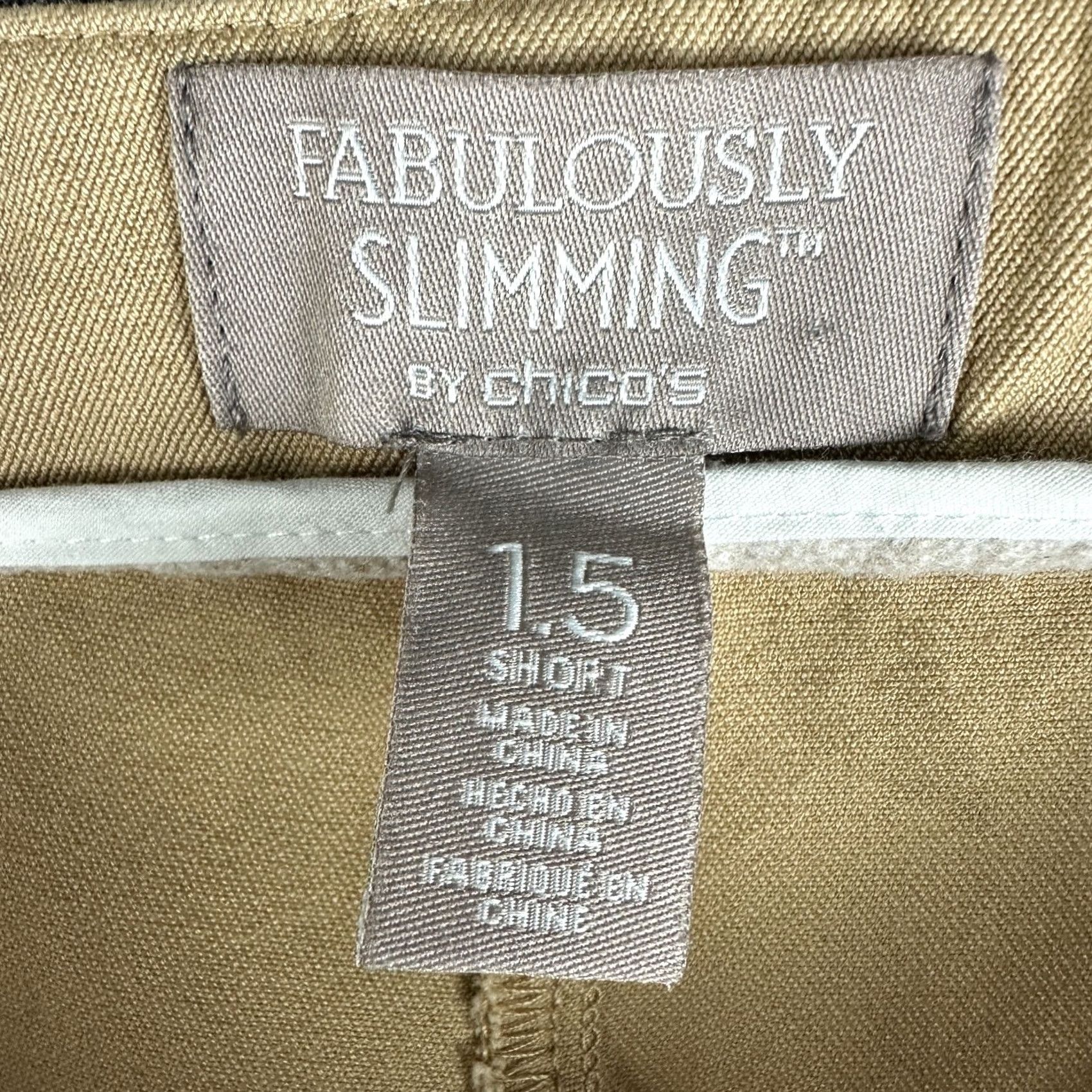 Vintage Chicos Fabulously Slimming Pants Womens 10 Short Flat Front Straight Leg Tan Brown Stretch Chino Size 32" / US 10 / IT 46 - 4 Thumbnail