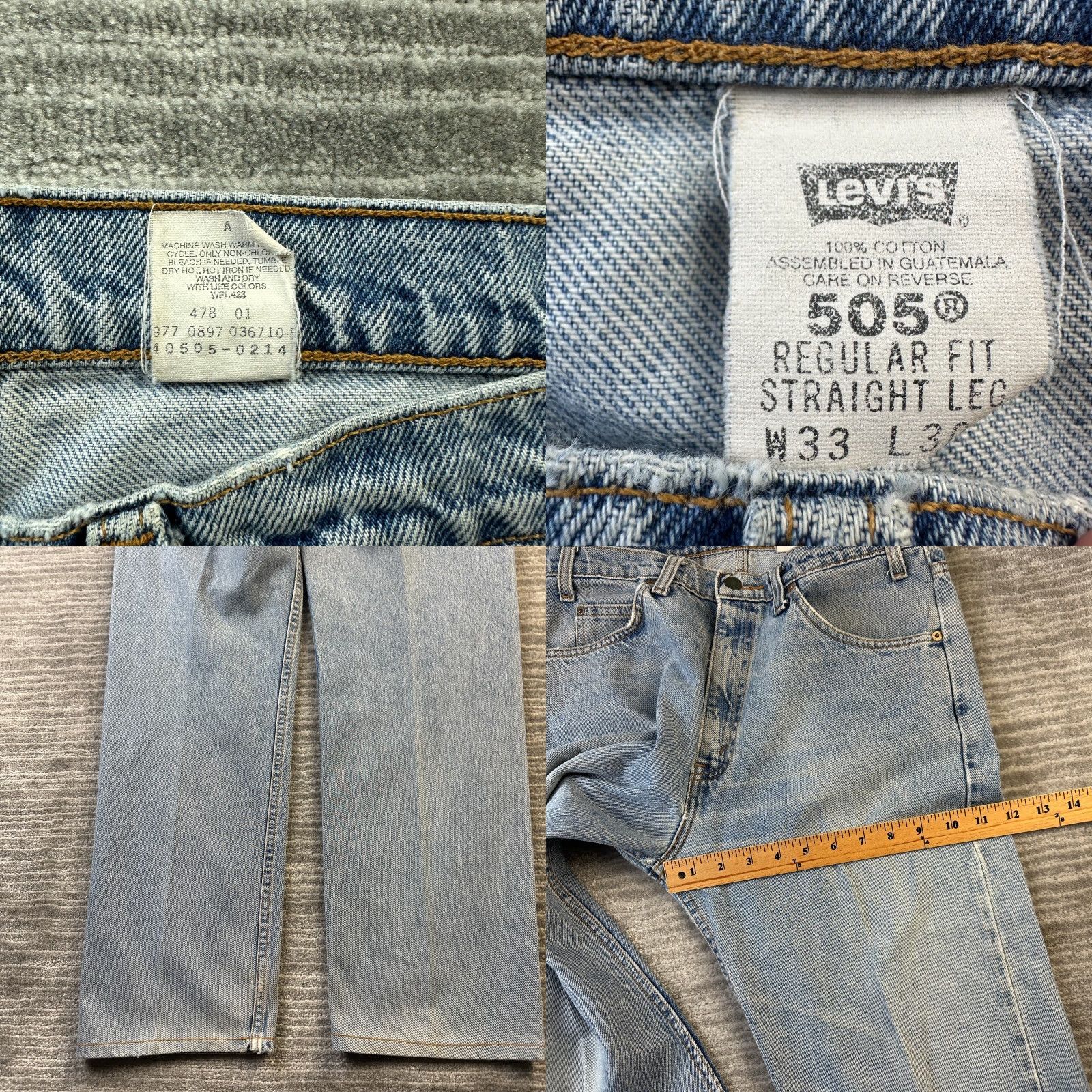 Levi's VINTAGE Levi's Jeans Mens 33x30 505 Blue Denim Faded 1997 Orange Tab Jeans Mens 33 Regular Blue 90s Cowboy Distressed 5-Pocket Levi's 505 Mens Jeans Size US 33 - 9 Thumbnail