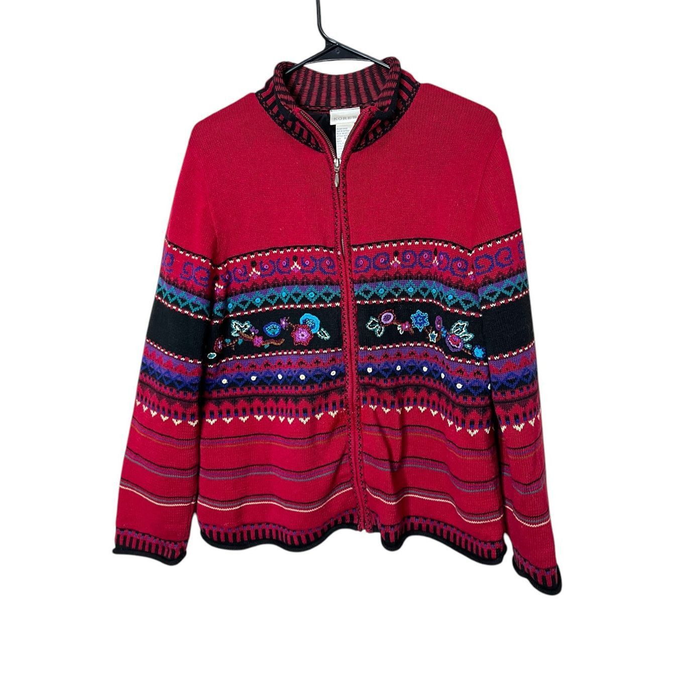 Other Vintage Koret Floral Embroidered Knit Women's Zip Up Sweater Jacket Size M Size M / US 6-8 / IT 42-44 - 1 Thumbnail