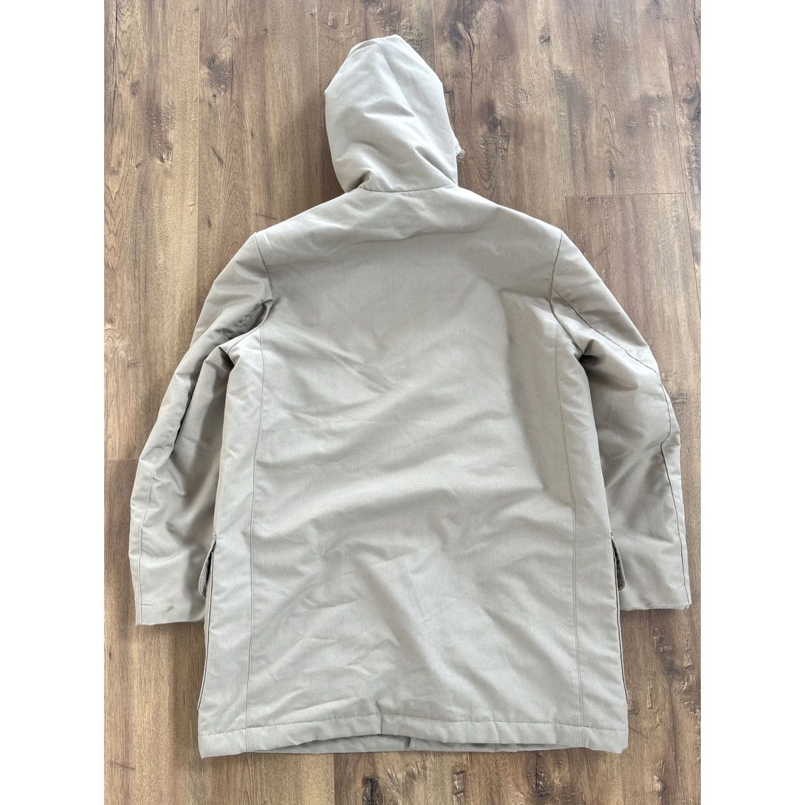Vintage Vtg Rancher Western Cowboy Mens Jacket Coat Parka Lined 1970s Beige 38 Long Outdoor Outdoorsy Turndown Button Zip Cotton ACrilan Size US XXS / EU 40 - 7 Thumbnail