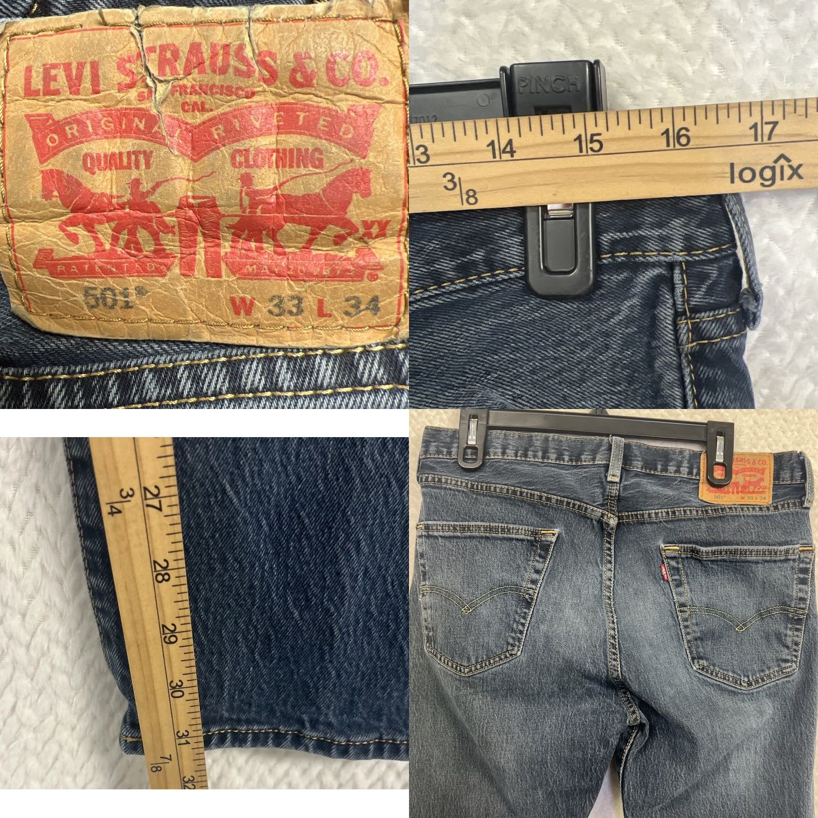 Levi's Levi’s 501 Original Fit Jeans Men’s 33x34 Dark Wash Button Fly Straight Leg Size US 33 - 9 Thumbnail