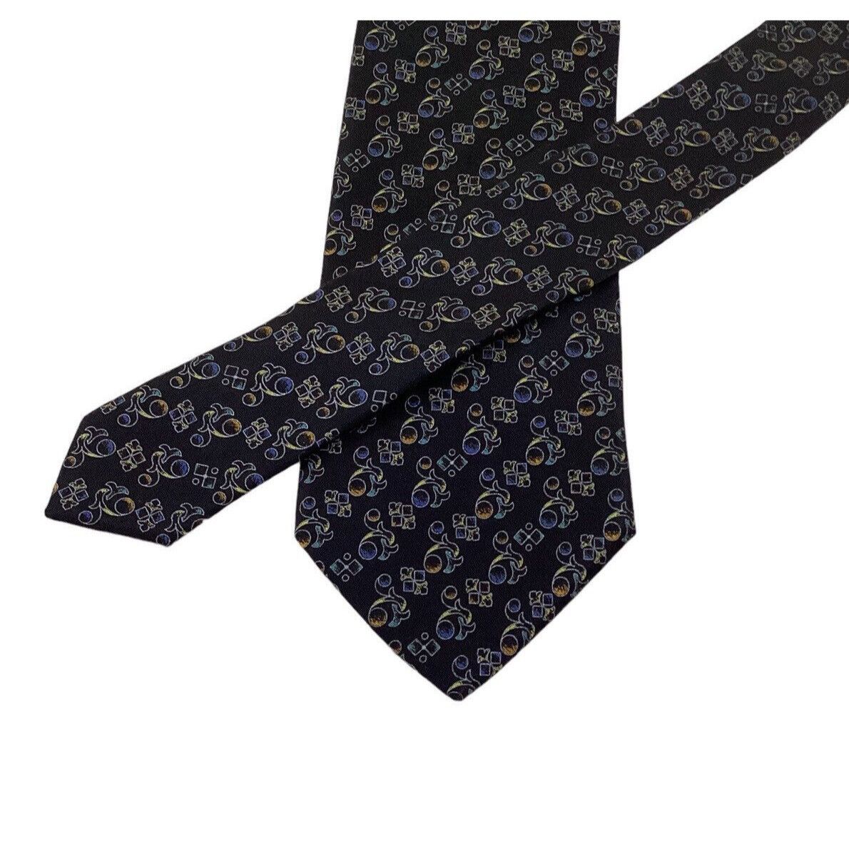 Santostefano SANTOSTEFANO Black Geometric Luxury Designer Silk Tie Italy Size ONE SIZE - 5 Thumbnail